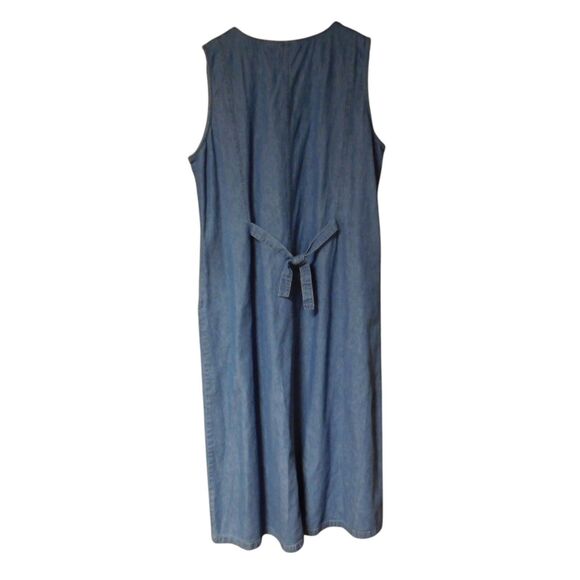 Vtg Womens Denim Long Dress Back Tie Blue Sleeveless Modest Sz Large Embroider - Picture 4 of 6